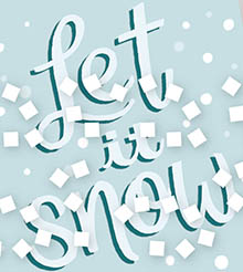 Card saying 'Let it snow' with confetti over it.